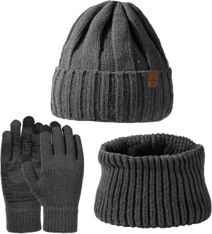 Thick Warm Winter Accessories for Women Men Winter Beanie Hats Scarf Gloves Set Knit Cap Neck Warmer Glove Sets