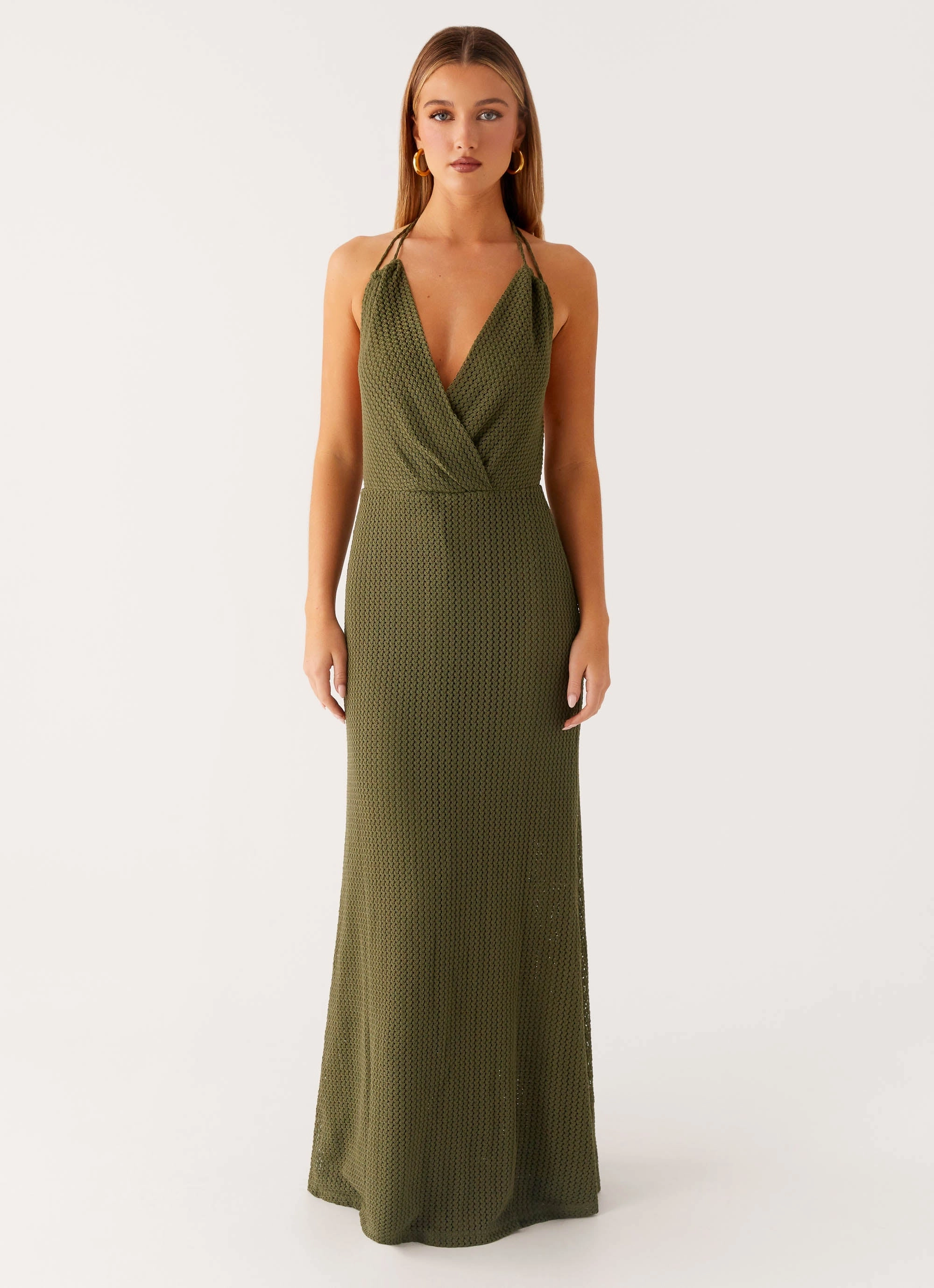 Thora Maxi Dress - Olive Art Event Applique-Detail