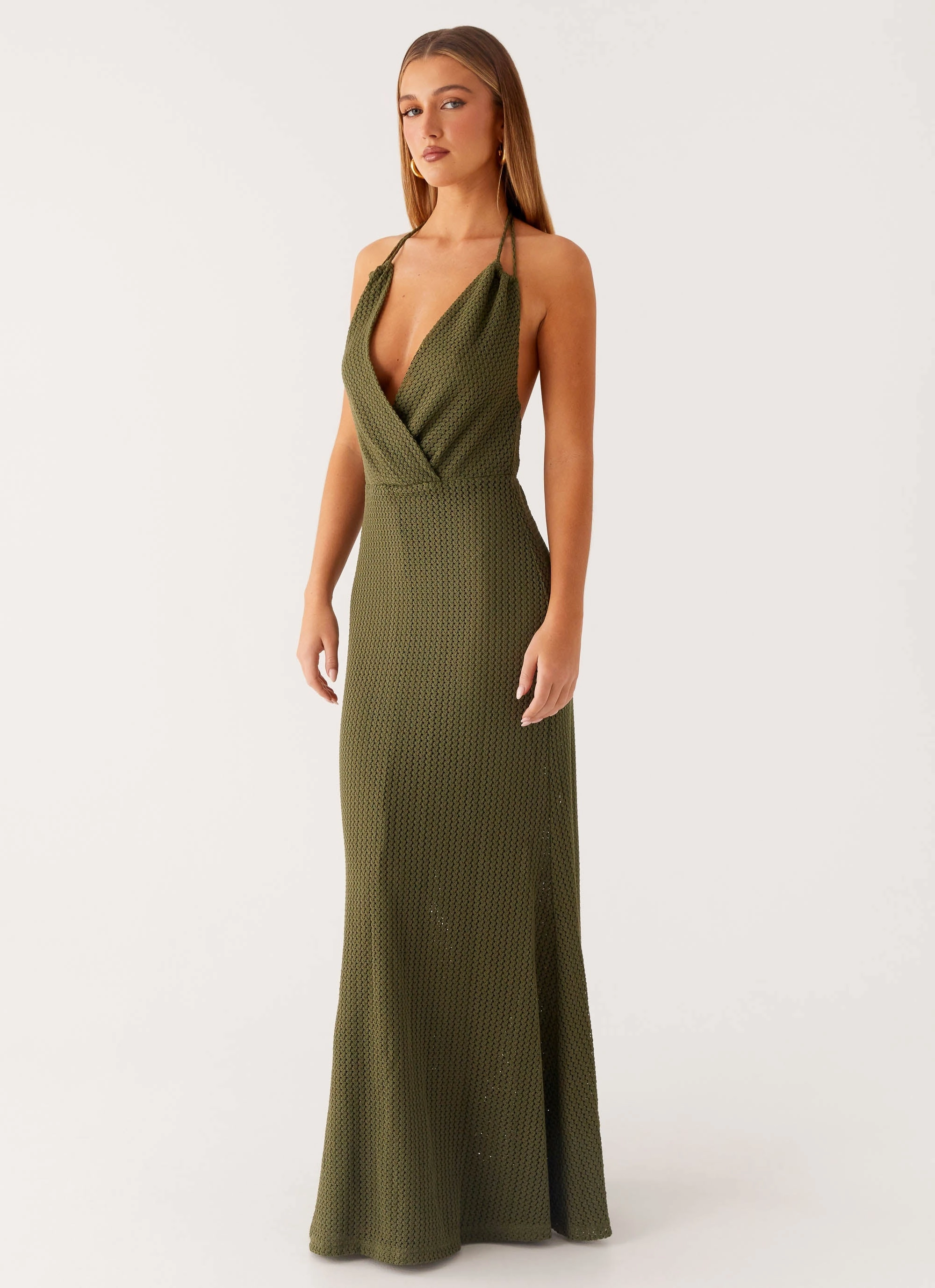 Thora Maxi Dress - Olive Elegant Waist Design