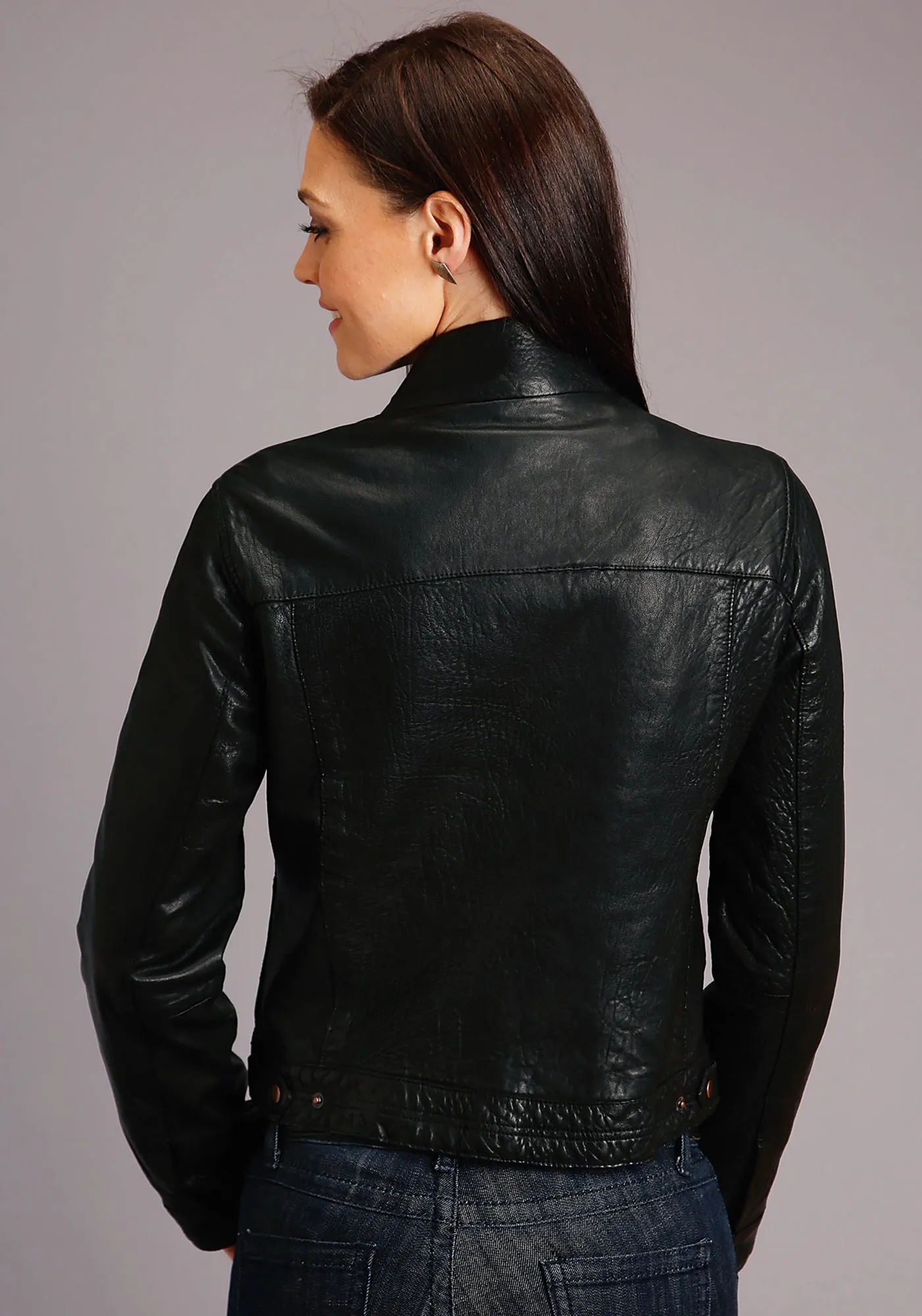 Stetson Womens Black Leather Smooth Pockets Jacket Minimalist Pocket Design Functional Comfort