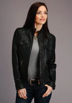 Tidy look Stetson Womens Black Leather Smooth Pockets Jacket Trendy Wear Stetson Womens Black Leather Smooth Pockets Jacket
