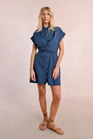 Tie Back Shirt Dress in Navy Flattering Waist Design Tie Back Shirt Dress in Navy Relax Appeal