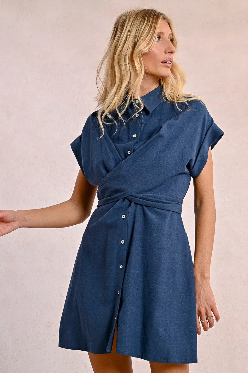 Tie Back Shirt Dress in Navy Dream Look Night Vibes