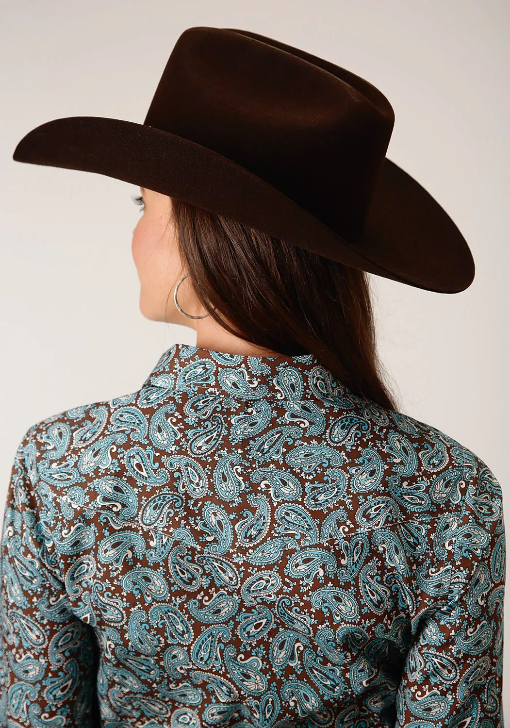 Trendy Wear Roper Womens Turquoise Mine Paisley Blue 100% Cotton L/S Shirt