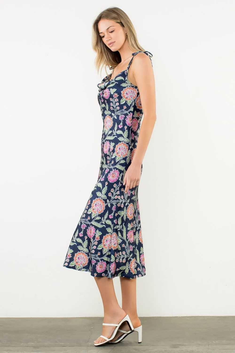 Statement-Print TIE STRAP FLORAL SLIP DRESS