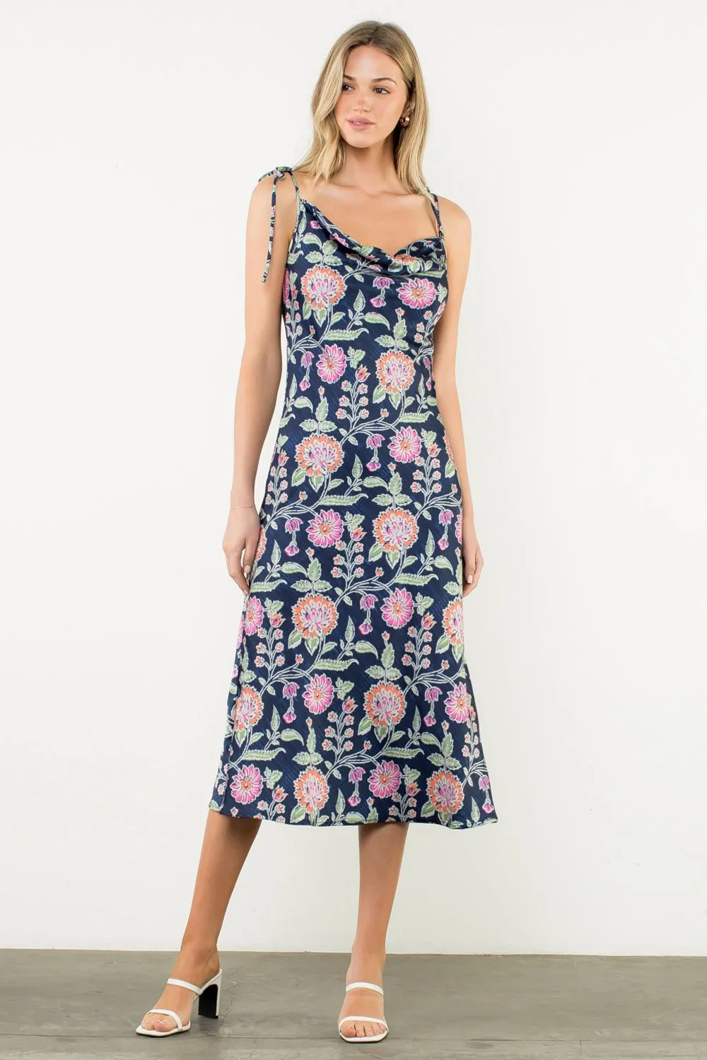 TIE STRAP FLORAL SLIP DRESS Cozy Layers Stain-Resistant