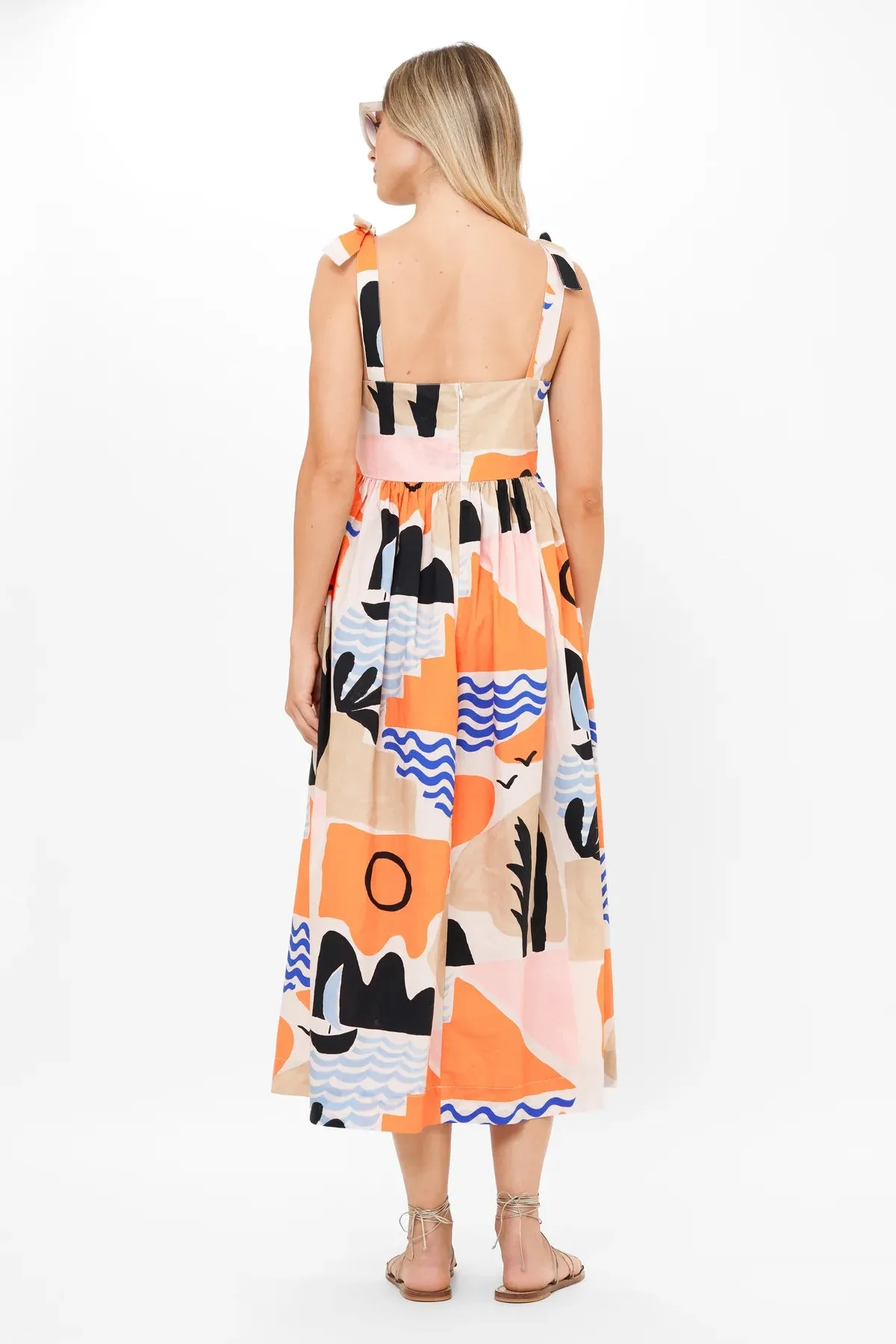 Tie Strap Pocket Midi Dress in Riviera Orange Easy Tones