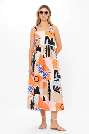 Tie Strap Pocket Midi Dress in Riviera Orange Comfortable Waist Soft Composition Tie Strap Pocket Midi Dress in Riviera Orange