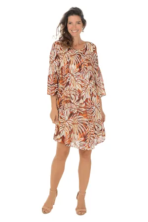 Tiger Leaves Pleated Bell Sleeve Dress Ventilated Mesh Insert Tiger Leaves Pleated Bell Sleeve Dress Outfit Core