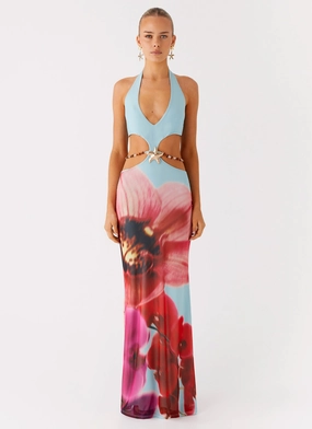Time To Dance Maxi Dress - Turquoise Bloom Easy Maintenance Front Detail Nordic Plain Time To Dance Maxi Dress - Turquoise Bloom