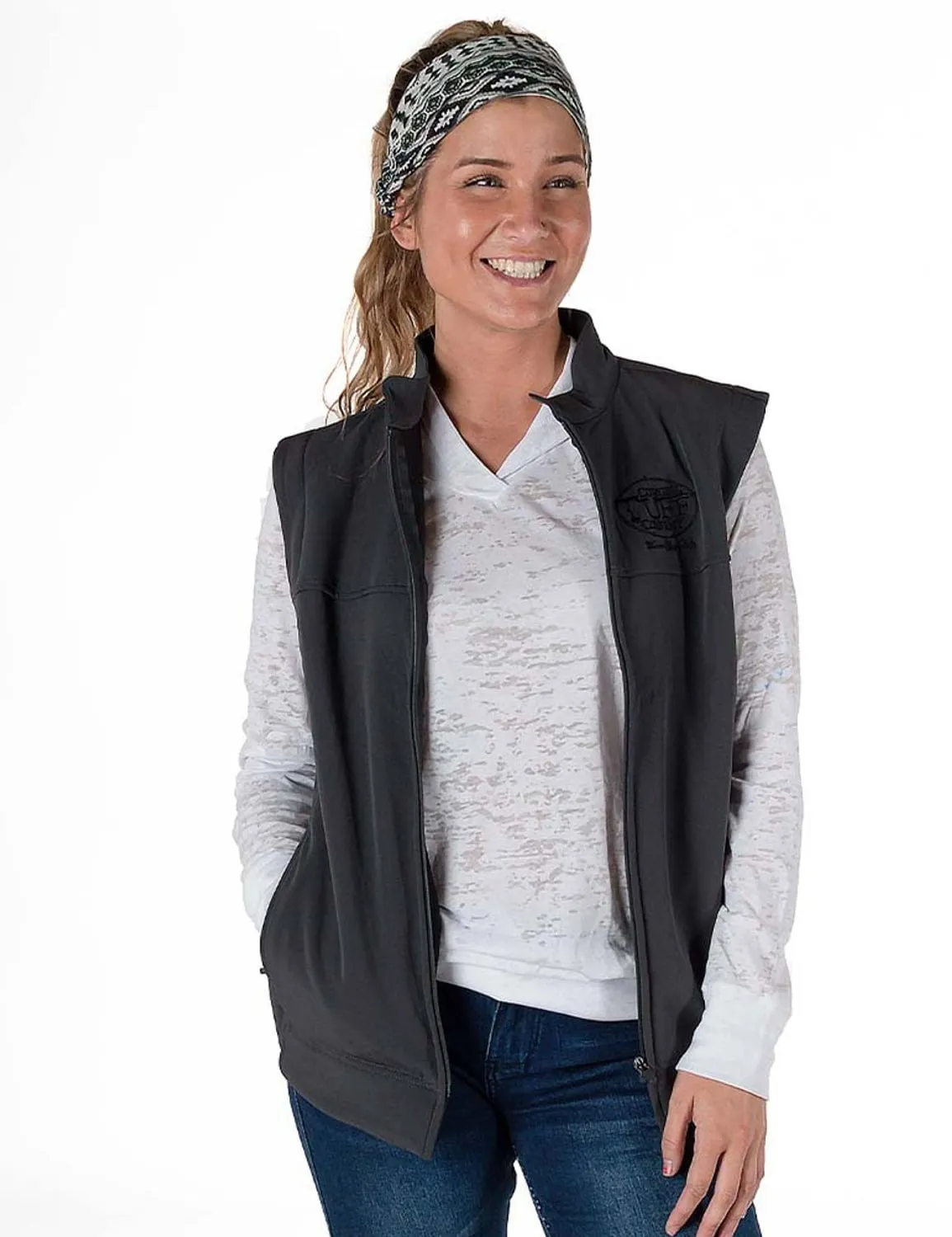 Fashionable Touch Beach Day Winter Warmth Classic Cowgirl Tuff Womens Stretch Charcoal Nylon Softshell Vest