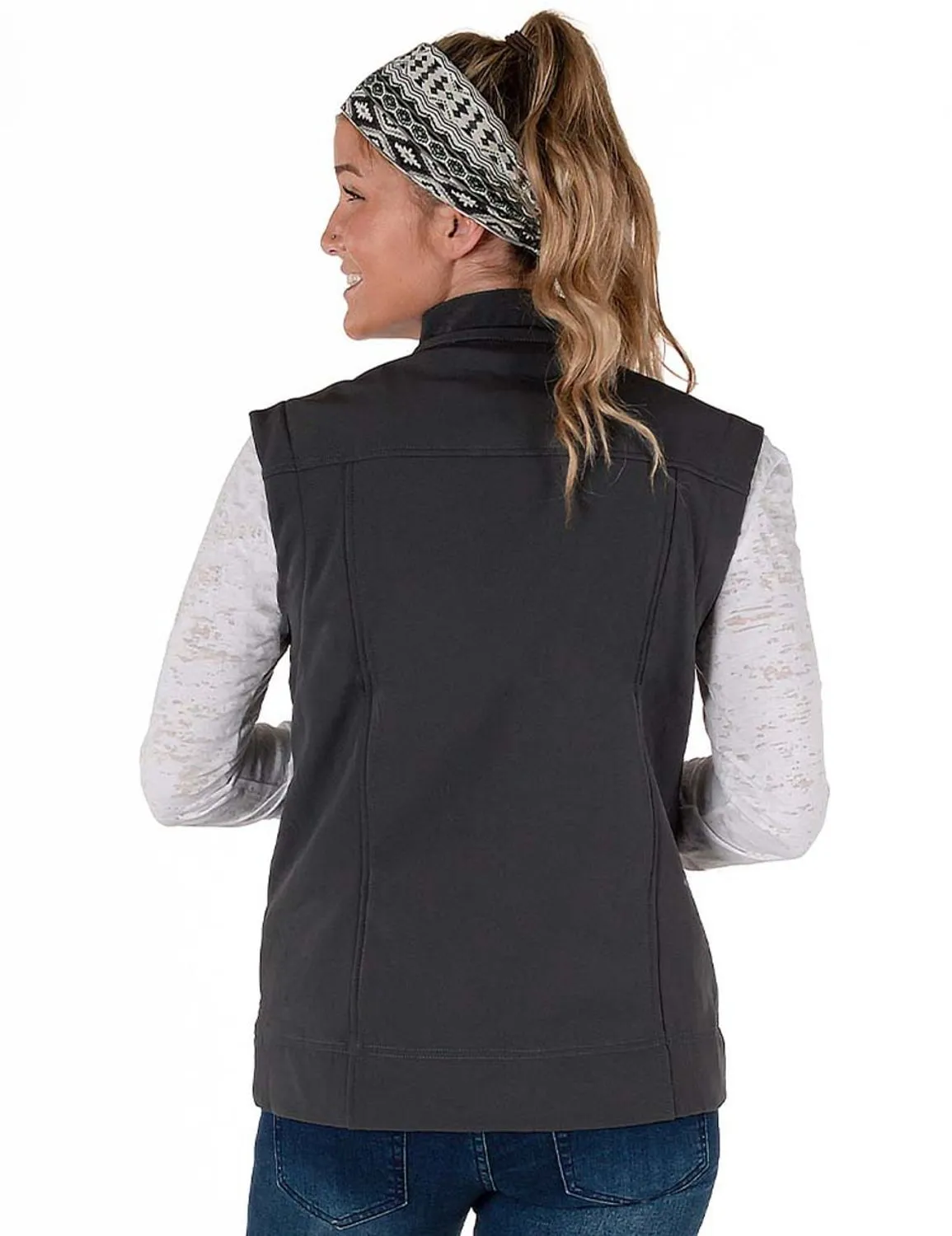 Bold Traveler Gear Customizable Fit Cowgirl Tuff Womens Stretch Charcoal Nylon Softshell Vest