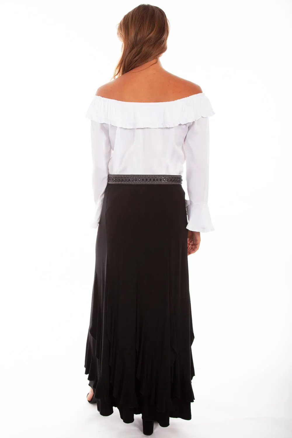 Scully Womens Black Polyester Ruffled Skirt Garment Dyed Technique