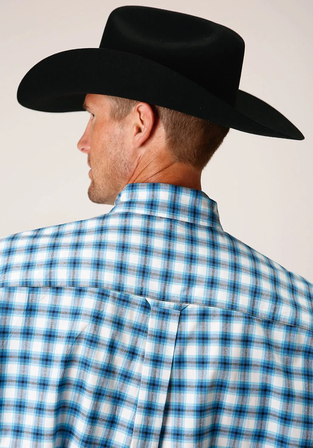 Winter Collection Wrinkle-Resistant Roper Mens 1459 Stretch Check Blue Cotton Blend 1 Pkt S/S Shirt