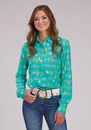 Timeless elegance Roper Womens Vintage Aztec Print Turquoise 100% Rayon L/S Blouse Gym Wear Eco Friendly Production Roper Womens Vintage Aztec Print Turquoise 100% Rayon L/S Blouse