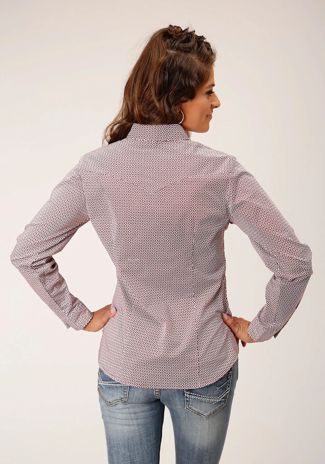 color block Roper Womens Climbing Diamond Red Cotton Blend L/S Shirt