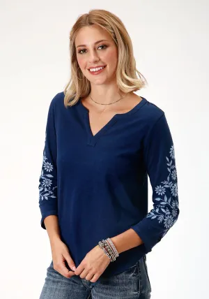 Timeless Look Roper Womens Blue 100% Cotton Floral Crewel S/S Tunic Roper Womens Blue 100% Cotton Floral Crewel S/S Tunic tall size Printed Pattern