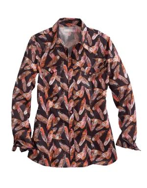 Timeless Piece Tin Haul Womens Black 100% Cotton Gray Feather L/S Shirt Stylish Vibrant Layered Look Tin Haul Womens Black 100% Cotton Gray Feather L/S Shirt
