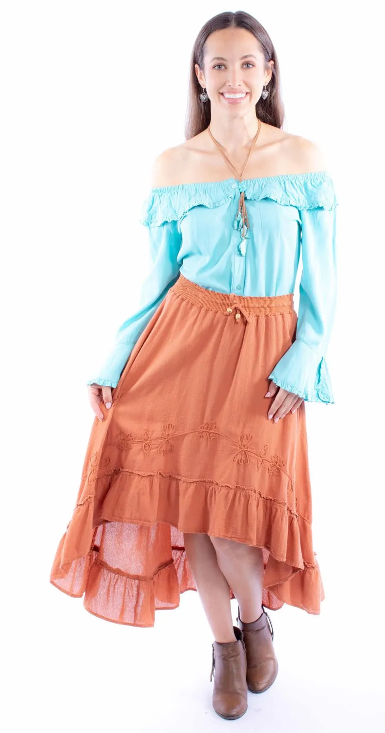 Scully Womens Ruffle Hi Lo Ginger 100% Cotton Skirt Chill Outfit Streetwear Fan Holiday Vibes All Fit Design