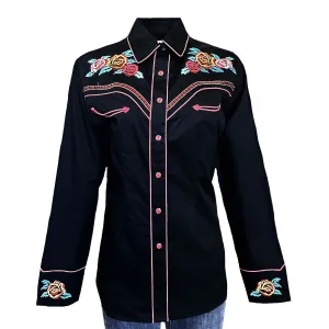 Timeless Tees Rockmount Womens Vintage Rose Bouquet Black 100% Cotton L/S Shirt Comfortable Wear Eco-friendly Rockmount Womens Vintage Rose Bouquet Black 100% Cotton L/S Shirt