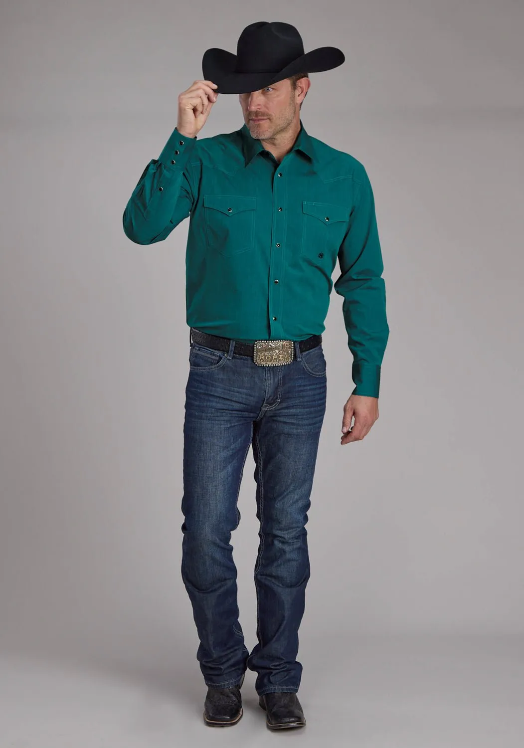 slim fit Reinforced Shoulders Roper Mens 2249 Black Fill Teal 100% Cotton L/S Shirt
