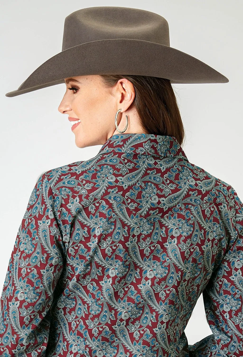 Patterned Texture Roper Womens 1935 River Paisley Red 100% Cotton L/S Shirt