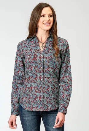 Timeless Tees Roper Womens 1935 River Paisley Red 100% Cotton L/S Shirt Chic Ensemble Sporty Look Roper Womens 1935 River Paisley Red 100% Cotton L/S Shirt