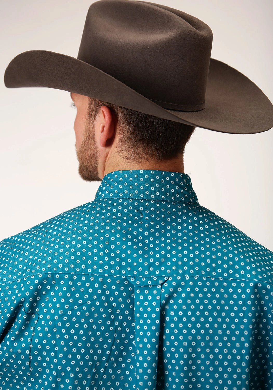 Roper Mens Teal 100% Cotton Mini Foulard BD L/S 1 Pkt Shirt Camouflage Style Airflow Ventilation System