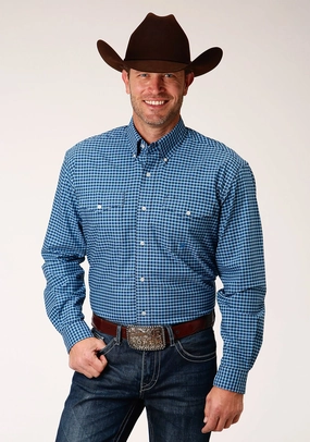 Timeless Design Roper Mens Blue 100% Cotton Oxford Check BD L/S Btn Shirt Subtle Print Temperature Regulating Roper Mens Blue 100% Cotton Oxford Check BD L/S Btn Shirt