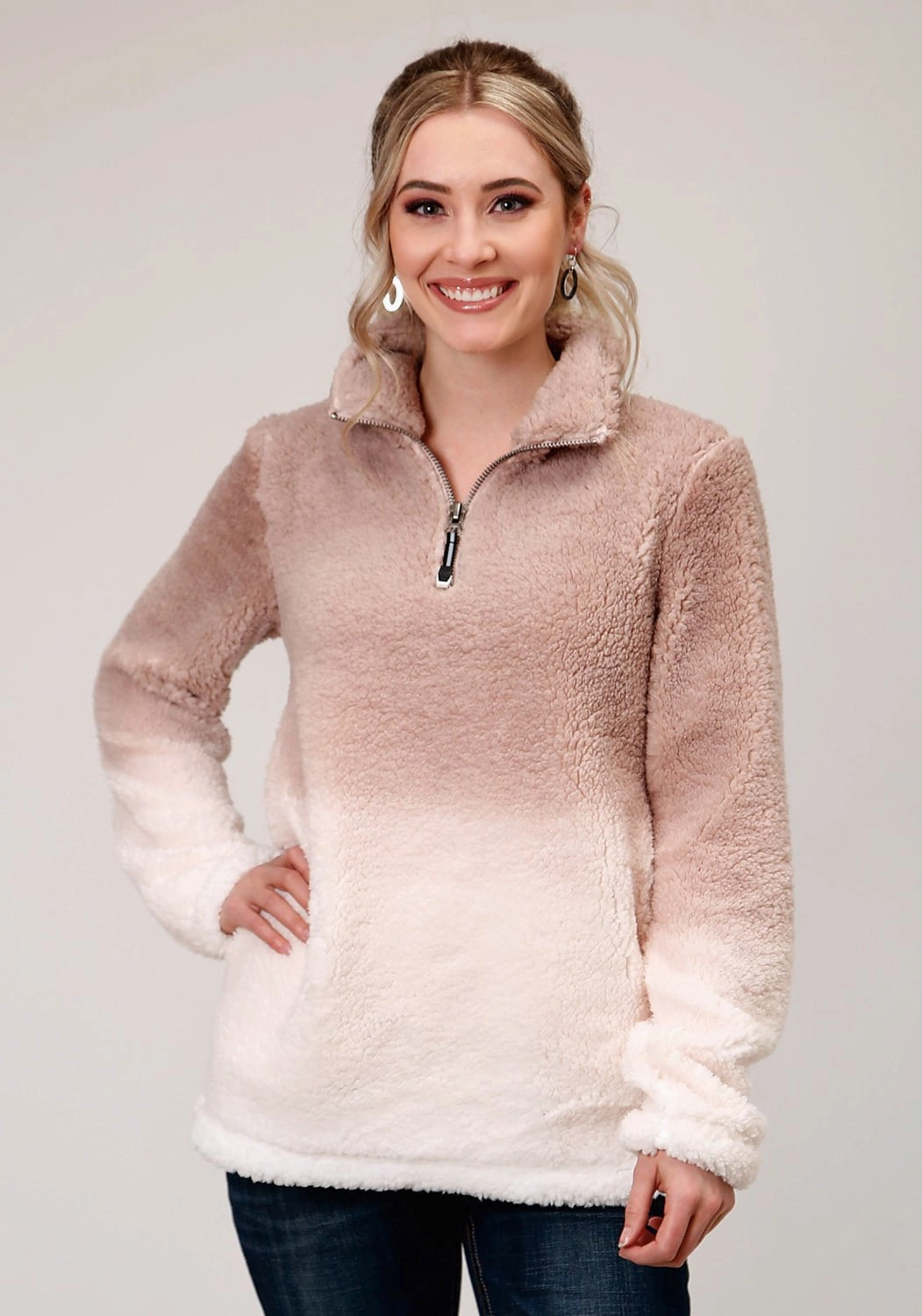 Neutral Piece Luxury Student Outfit Roper Womens Pink Polyester Polar Fleece Dip Dye Jacket