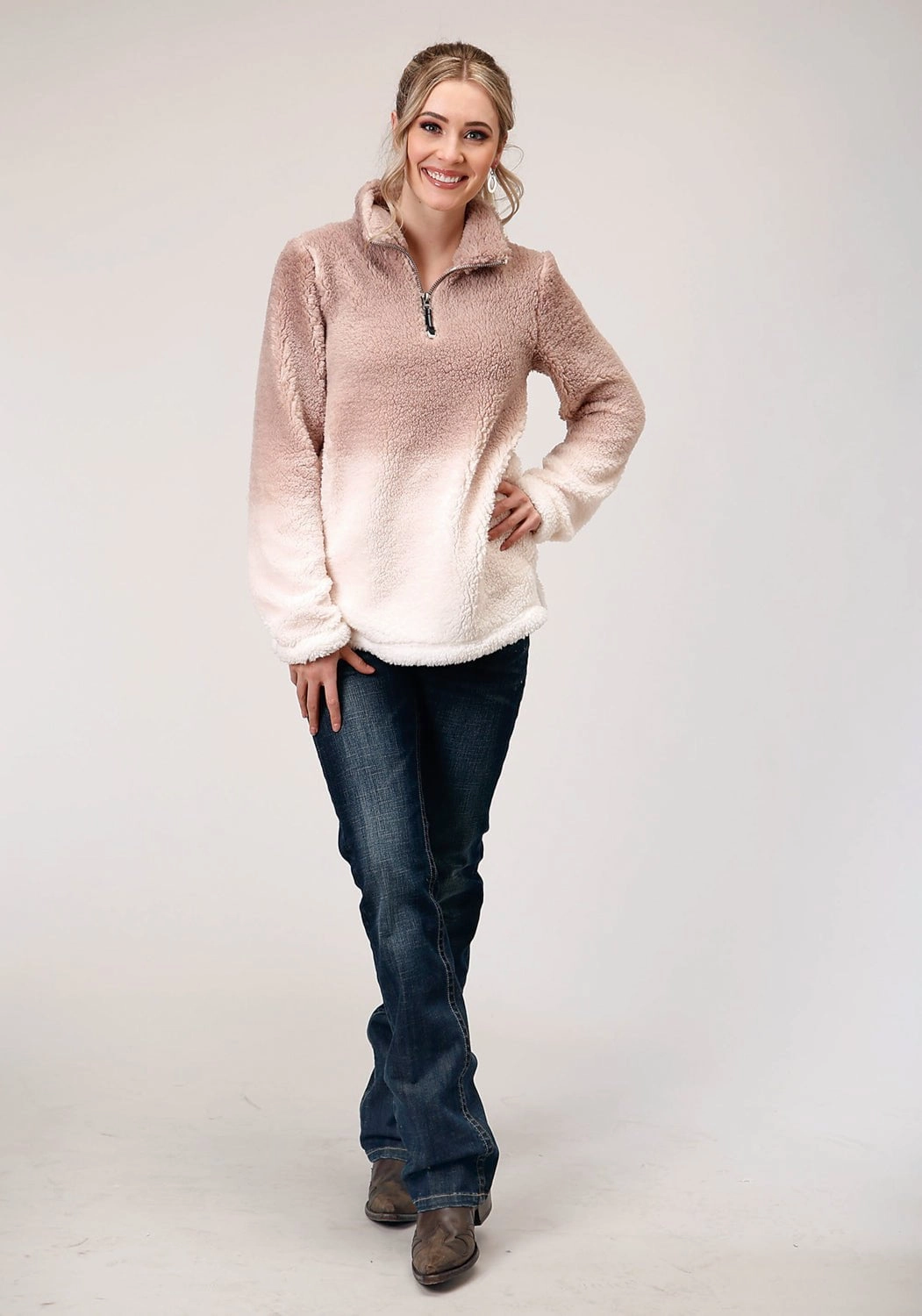 Roper Womens Pink Polyester Polar Fleece Dip Dye Jacket Tapered leg