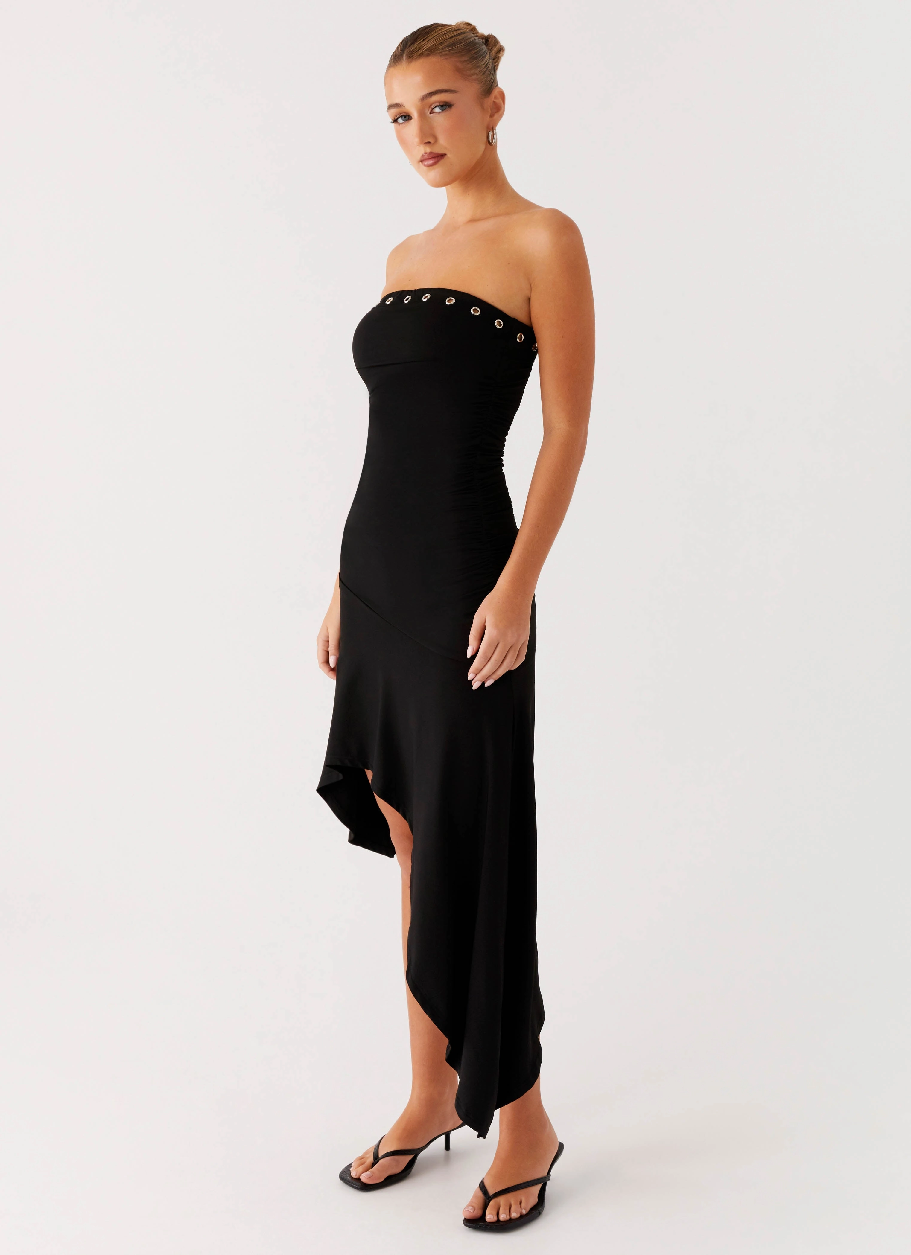 Dressy Glow Flattering Waist Fit Unapologetic Midi Dress - Black