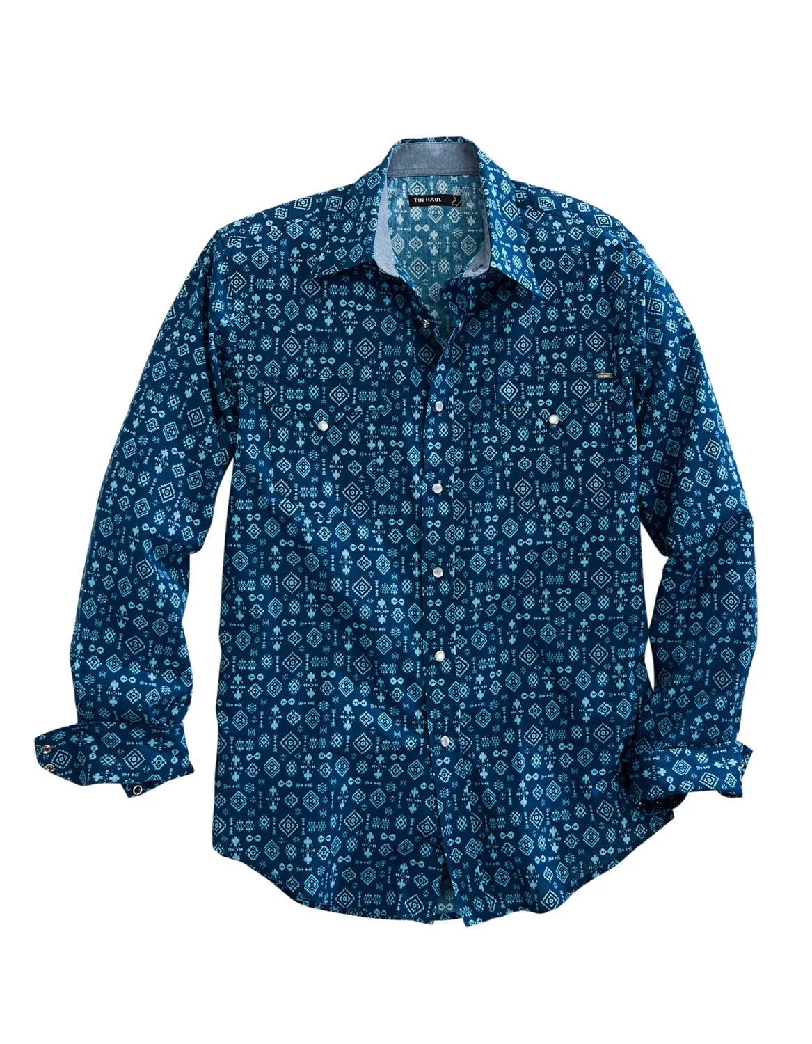 Fashionable Comfort Soft Material Tin Haul Mens 1954 Indigo Aztec Blue 100% Cotton L/S Shirt