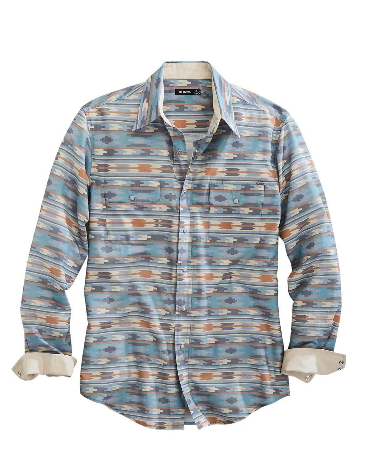 Easy Care Material Tin Haul Mens 1955 Ghost Aztec Grey 100% Cotton L/S Shirt