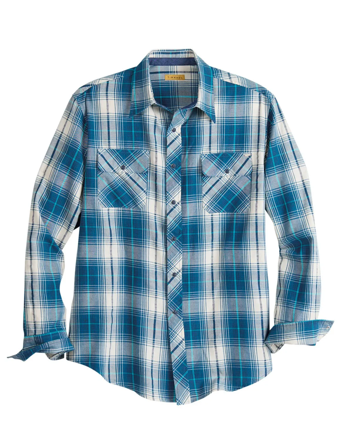 Team Building Tin Haul Mens 2200 Retro Dobby Blue/White 100% Cotton L/S Shirt