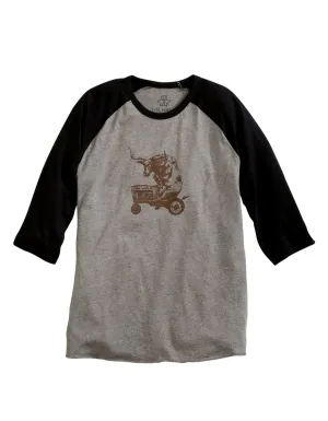 Tin Haul Mens Black/Grey Cotton Blend Longhorn Tractor S/S T-Shirt Brushed Interior Hooded Neckline Tin Haul Mens Black/Grey Cotton Blend Longhorn Tractor S/S T-Shirt