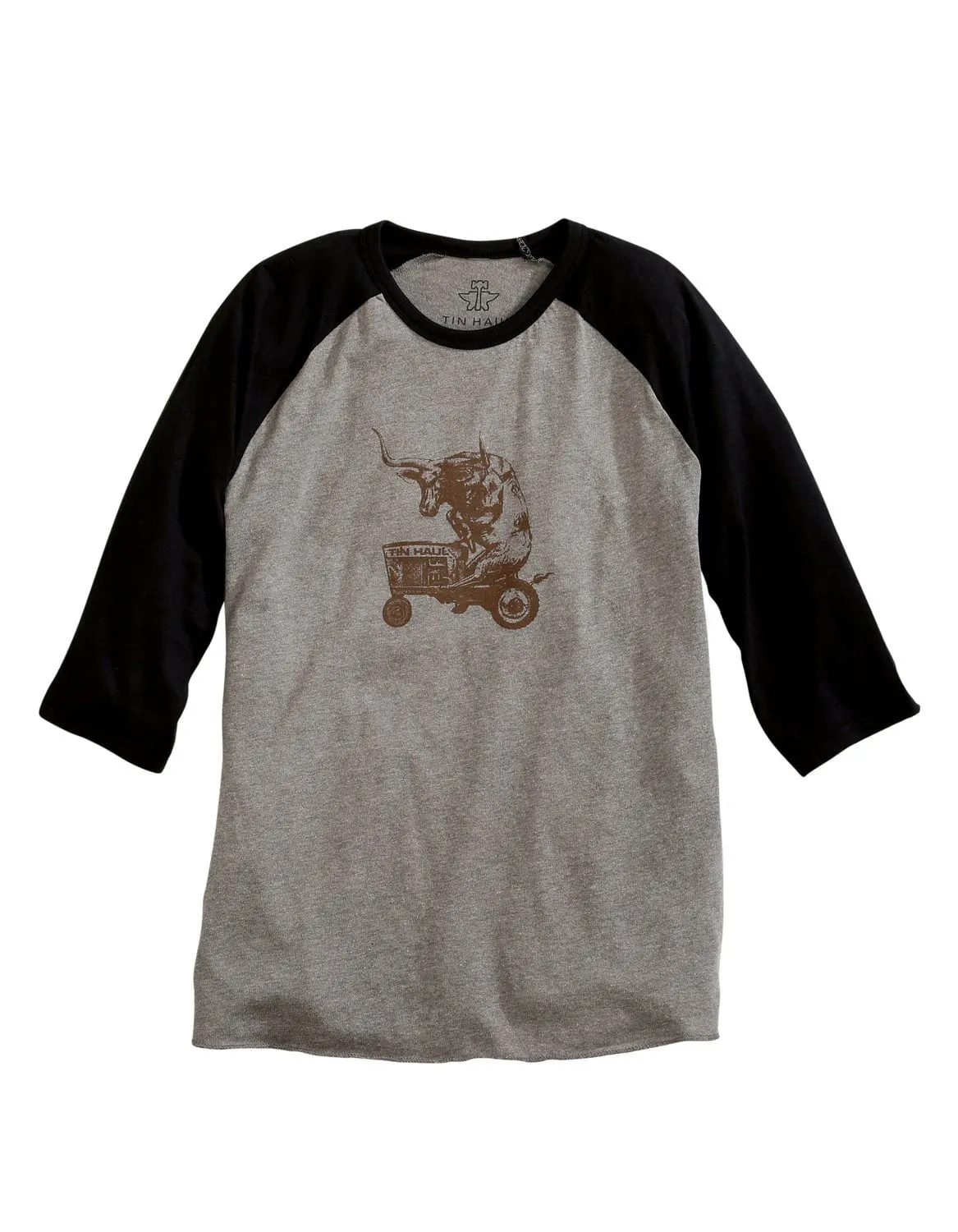 Tin Haul Mens Black/Grey Cotton Blend Longhorn Tractor S/S T-Shirt Beach Wear No Chafe Edging