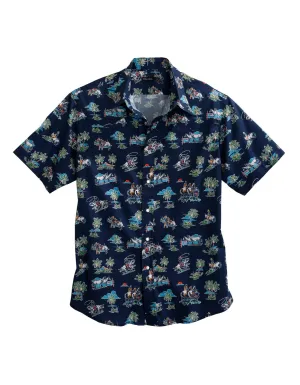 Tin Haul Mens Blue 100% Cotton Cowboy Tropics S/S Hawaiian Shirt Hypoallergenic fabric Winter Retreat Tin Haul Mens Blue 100% Cotton Cowboy Tropics S/S Hawaiian Shirt