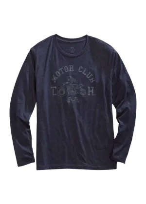 Tin Haul Mens Blue Cotton Blend Motor Club L/S T-Shirt Subtle pattern Modern Cut Tin Haul Mens Blue Cotton Blend Motor Club L/S T-Shirt