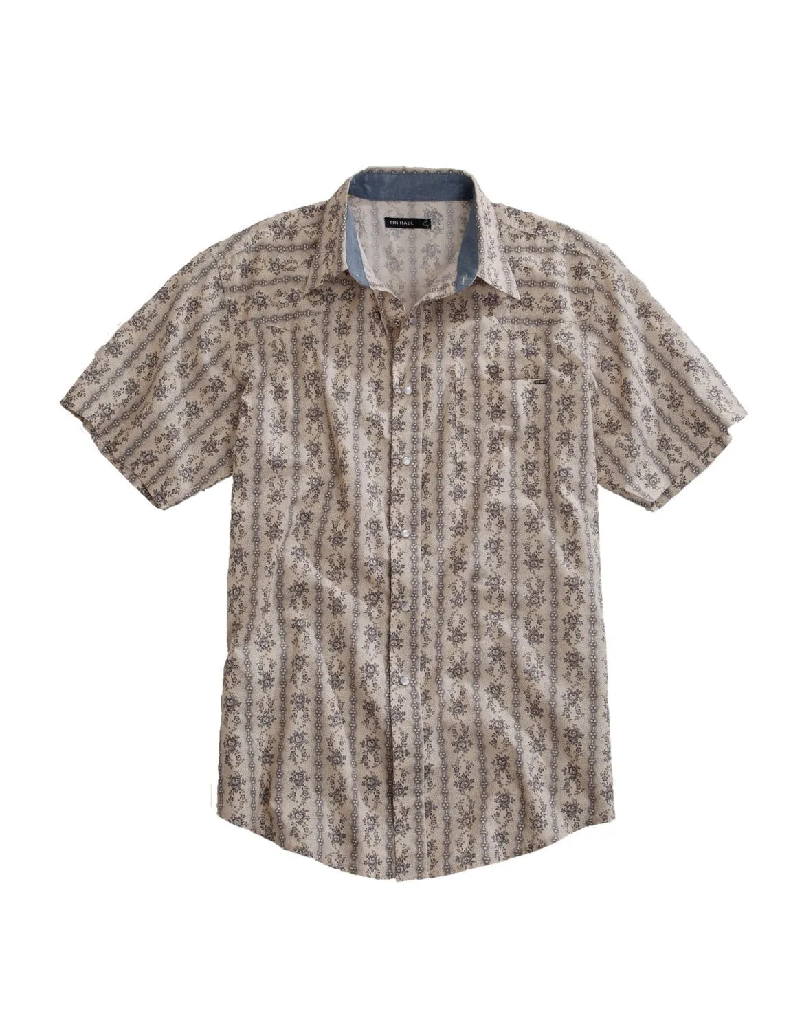 Statement Maker Mesh Insert Tin Haul Mens Frontier Wallpaper Grey 100% Cotton S/S Shirt