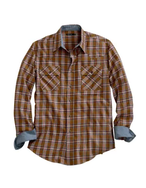 Tin Haul Mens Golden Brown 100% Cotton Plaid L/S Western Shirt Thermal regulation Tin Haul Mens Golden Brown 100% Cotton Plaid L/S Western Shirt Budget Friendly Perfect Fit