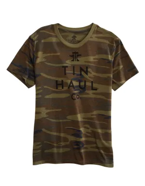 Tin Haul Mens Green Camo Cotton Blend Logo S/S T-Shirt All-Purpose Layer All-Weather Wear Trendy Fashion Tin Haul Mens Green Camo Cotton Blend Logo S/S T-Shirt