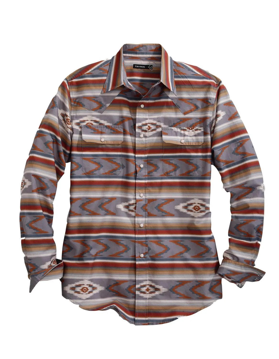 Cocktail Event Tin Haul Mens Grey 100% Cotton Arrowhead Serape L/S Shirt
