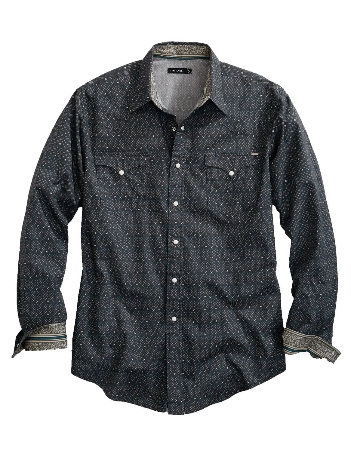 Tin Haul Mens Grey 100% Cotton Arrows Points L/S Shirt Button Down Design Contemporary Style