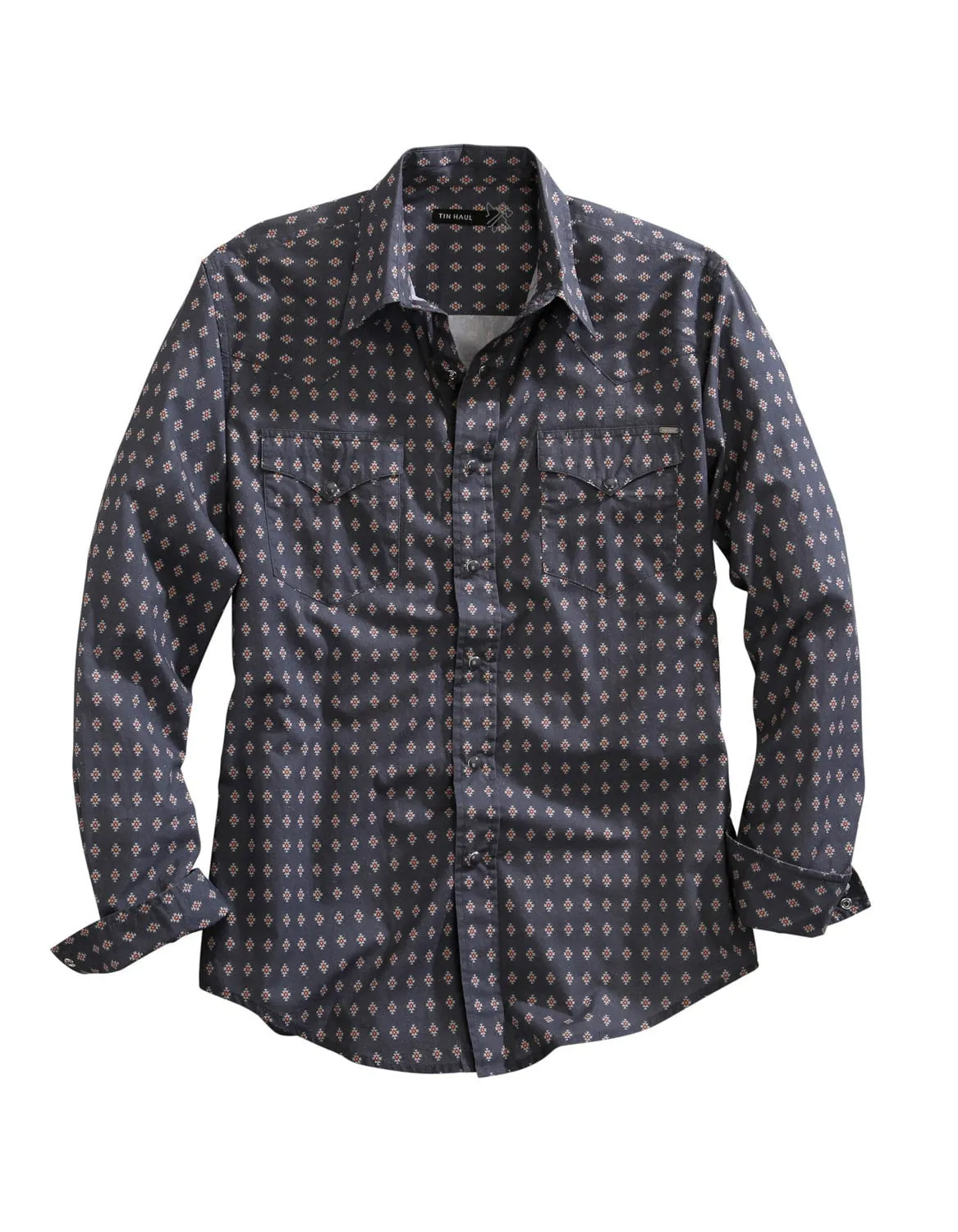 High Density Weave Layering Essential Tin Haul Mens Grey 100% Cotton Aztec Foulard L/S Shirt