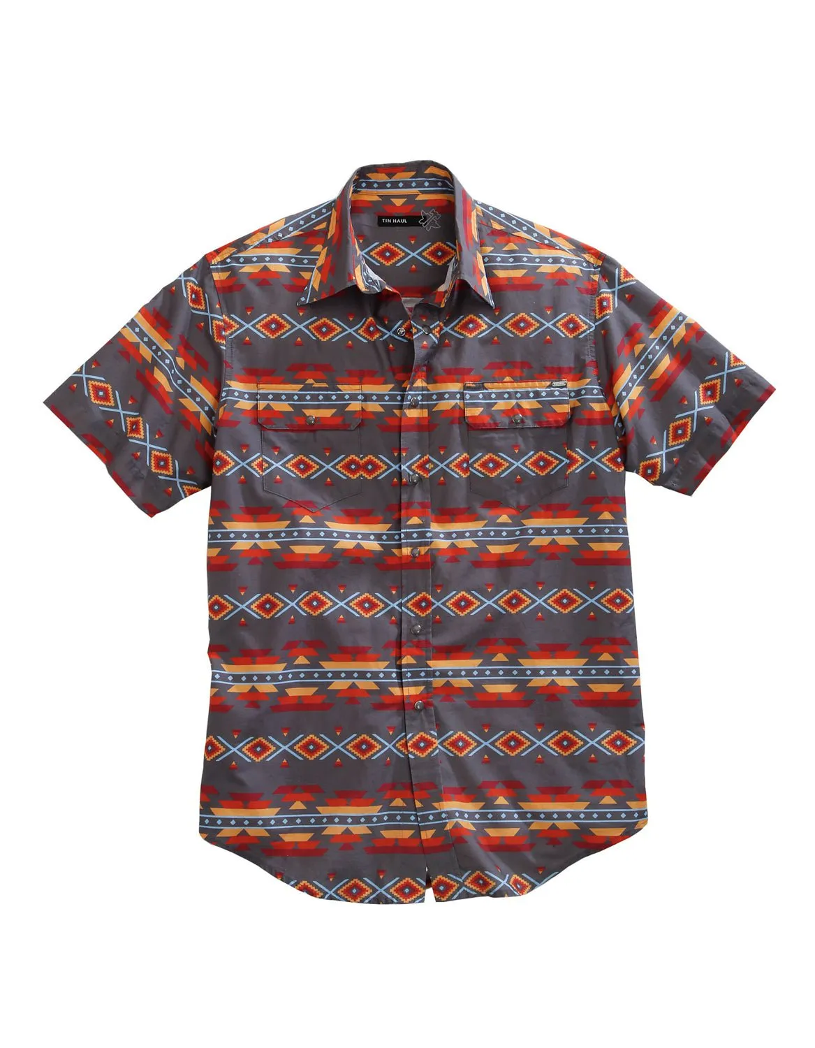 Tin Haul Mens Grey 100% Cotton Fire Aztec S/S Shirt V-Neck
