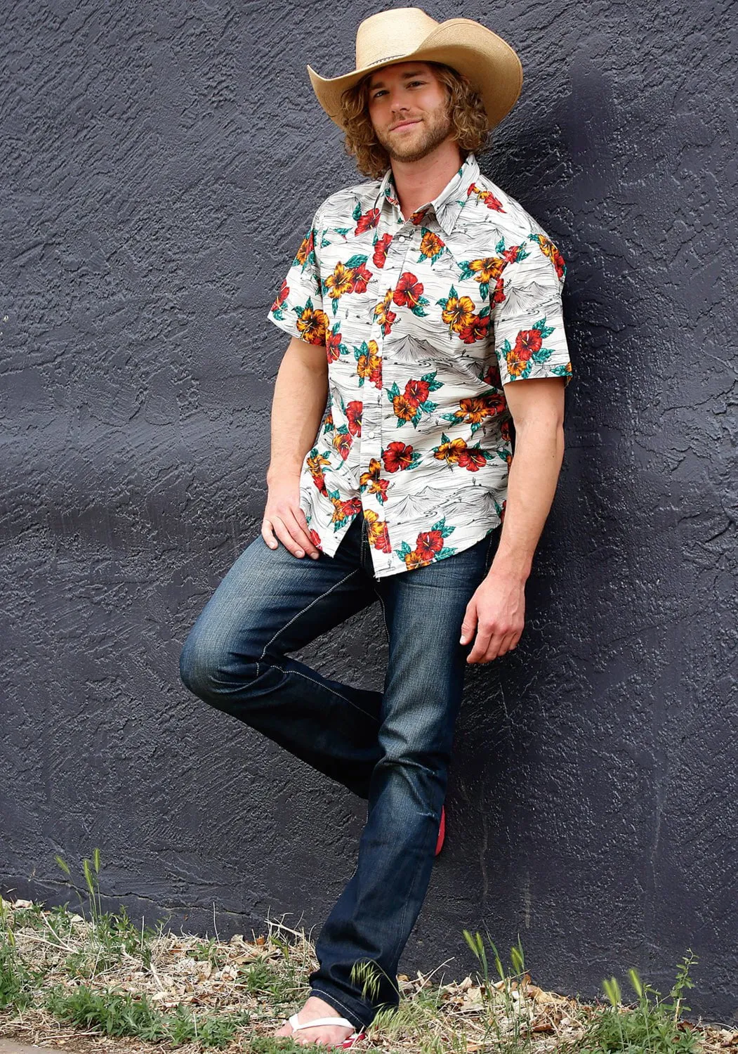 Soft Texture Tin Haul Mens Landscape Tropical Grey 100% Cotton S/S Shirt