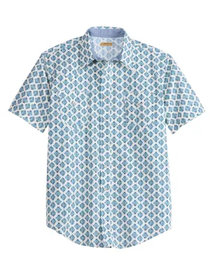 Tin Haul Mens Ombre Aztec Tiles Blue/White 100% Cotton S/S Shirt Quick Release Fasteners Tin Haul Mens Ombre Aztec Tiles Blue/White 100% Cotton S/S Shirt Split hem Fashion Choice