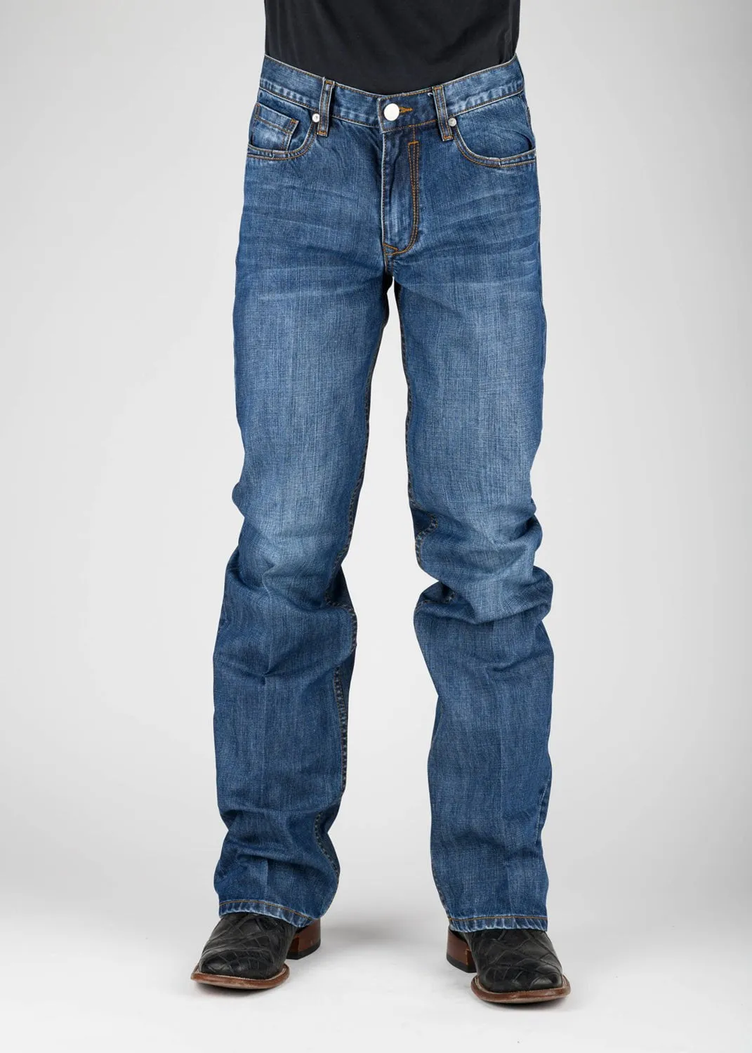 Edgy Design Tin Haul Mens Regular Joe Angle Embroidered Blue 100% Cotton Jeans