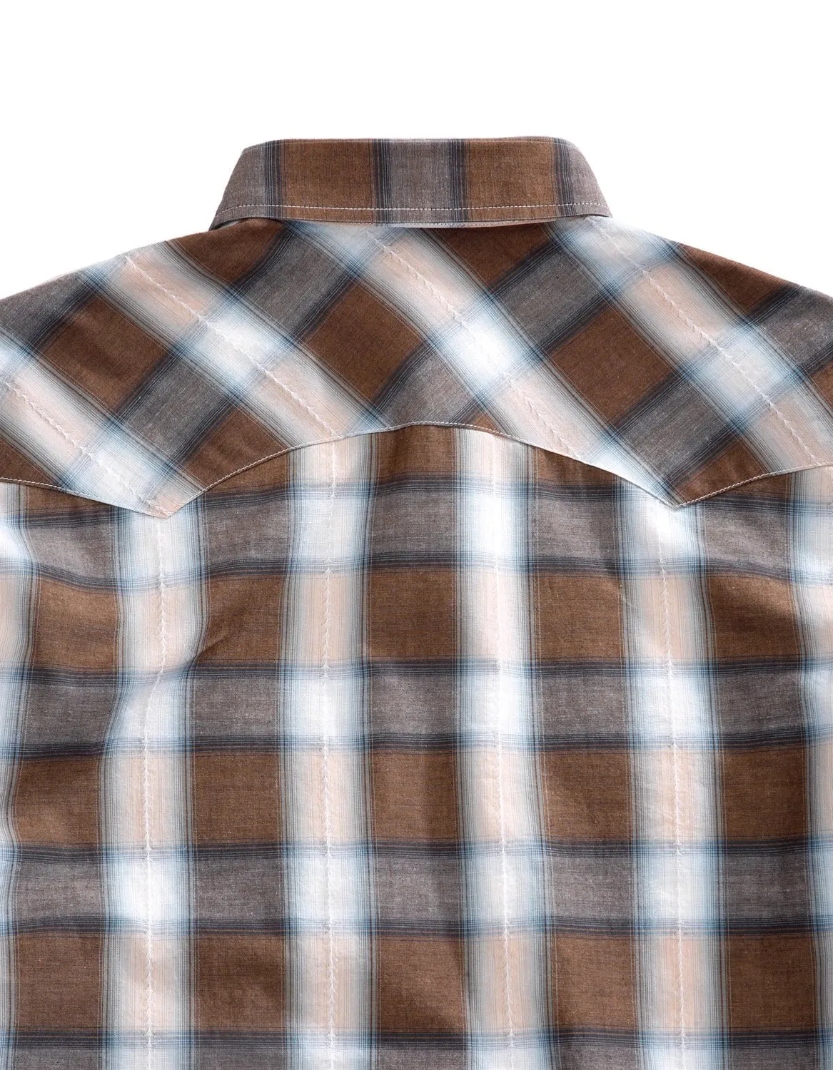 No Bulk Layering System Tin Haul Mens Saddle Dobby Plaid Brown 100% Cotton S/S Shirt